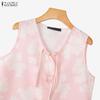 ZANZEA Women Casual V-Neck Summer Loose Sleeveless Print Vest Tops