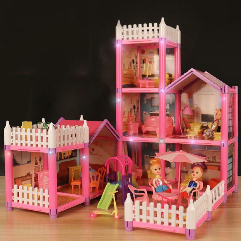 Colorful Led Light Huge Dollhouse 14 Rooms 7 Designs Perfect Gift For Girls