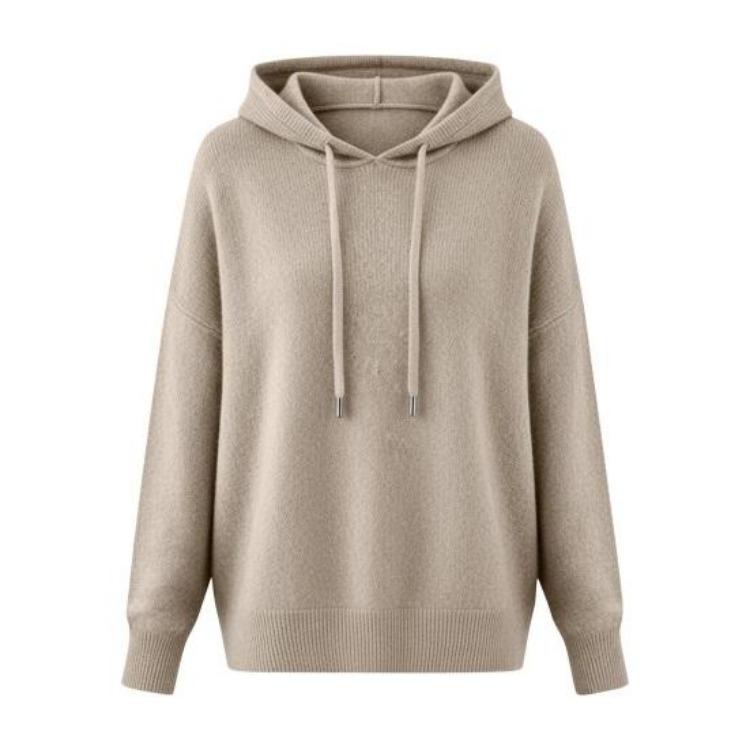 

Loose Fit Hooded Sweater Long Sleeve Knitwear Pullover Adjustable Drawstring Solid Color Daily Wear Tops for Women 2XL абрикосовий