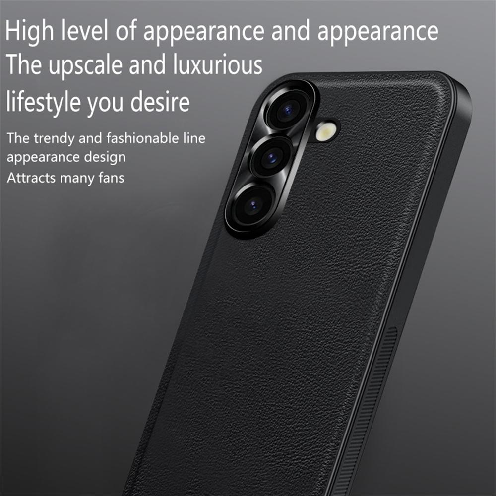 For Samsung Galaxy S24+ Case PU+TPU+PC Phone Back Cover with Metal Lens Frame