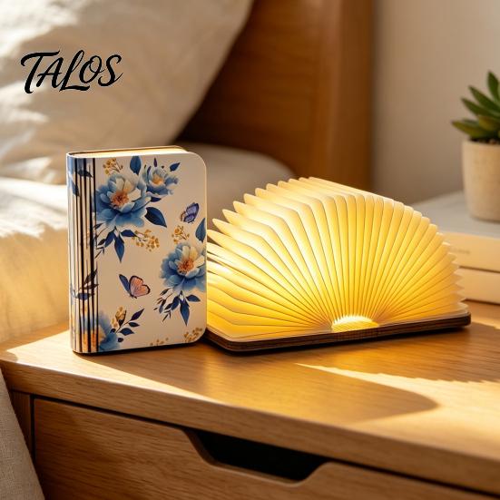 Dekoratives Nachtlicht Tragbares LED-Buchlicht, Holz-Magnetisch Faltbare Lampe mit Stufenloser Dimmung, USB-Laden Wiederaufladbar Warmes Ambiente