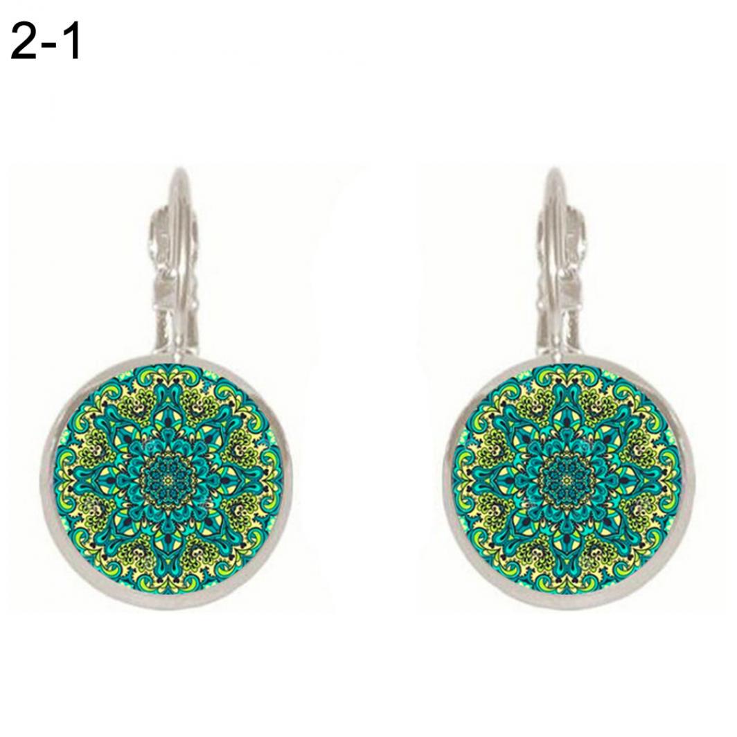 

Винтажные серьги с цветком лотоса и мандалой из стекла кабошон с застежкой-молнией женские ювелирные изделия ADM 2