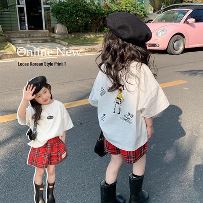 Girls' Short-Sleeve Cotton T-Shirt: Trendy Summer Print Top