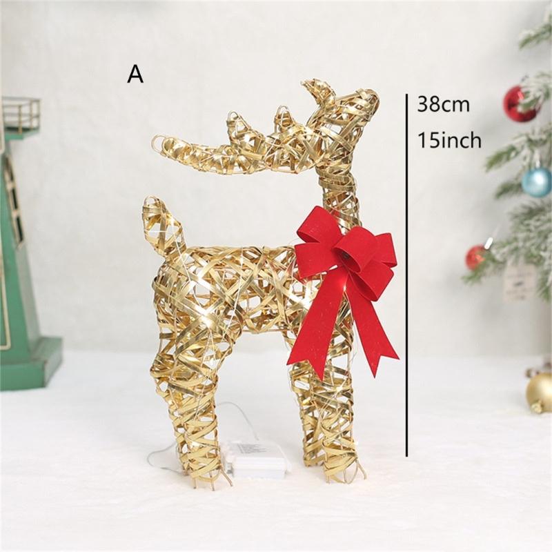Iron Frame Holiday Reindeer Decoration for Entryway Display, 15Inch Lighted Christmas Deer with LED Light for Tabletop Shelf