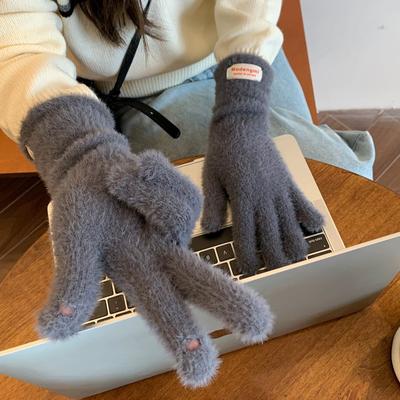 Plush  Soft and Waxy Finger Gloves for Women In Winter Versatile Long Style  Thickened and Warm  Student Cycling Fingerless Touch Screen