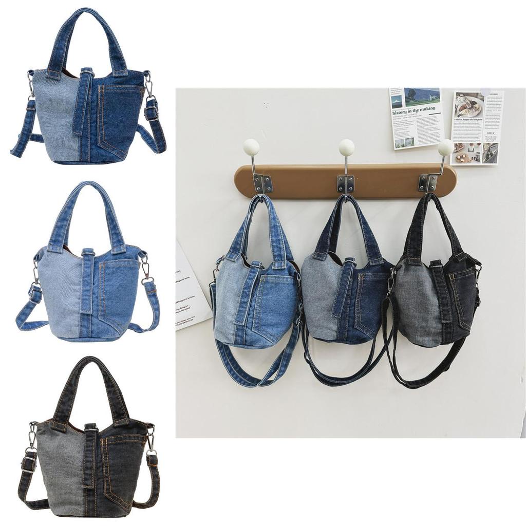Denim Casual Bucket Bag With Breathable Fabric For Unisex Daily Use
