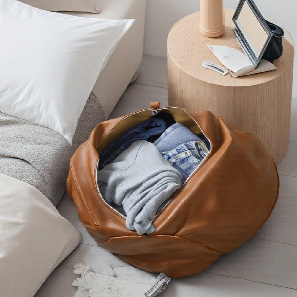 Round Pumpkin Pouf Cover Large Capacity Seat Cushion Cover Accent Stool Footstool Cover  Lounge