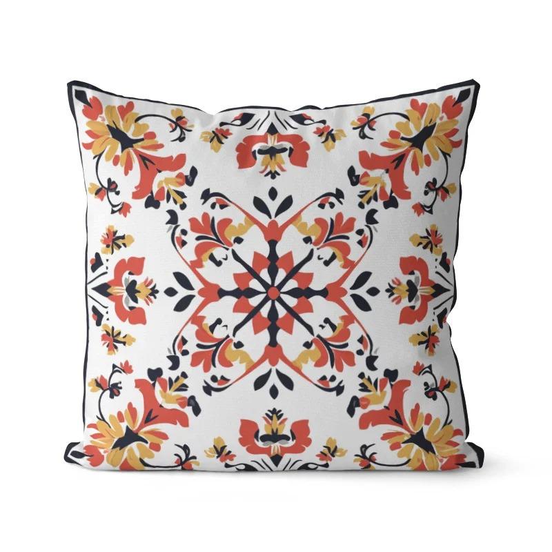 Mediterranean Colorful Mandala Pillowcase D Flat Printed Peach Skin Throw Cushion Cover Couch Bed Aesthetic Room Decor 40cmx40cm
