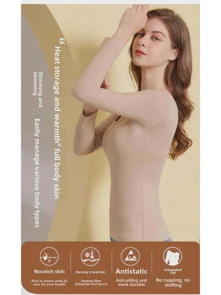 Dámské termoprádlo z německého sametu s hrudními vycpávkami: Slim Fit, S plusovým sametem, Silný top s dlouhým rukávem na podzim a zimu