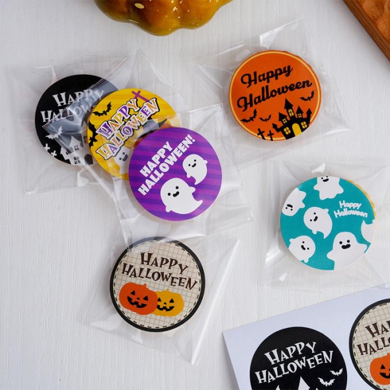 30pcs Halloween Stickers Pumpkin Ghost Bat Castle Party Box Gift Bag Packaging Sealing Stickers Round Adhesive Decorative