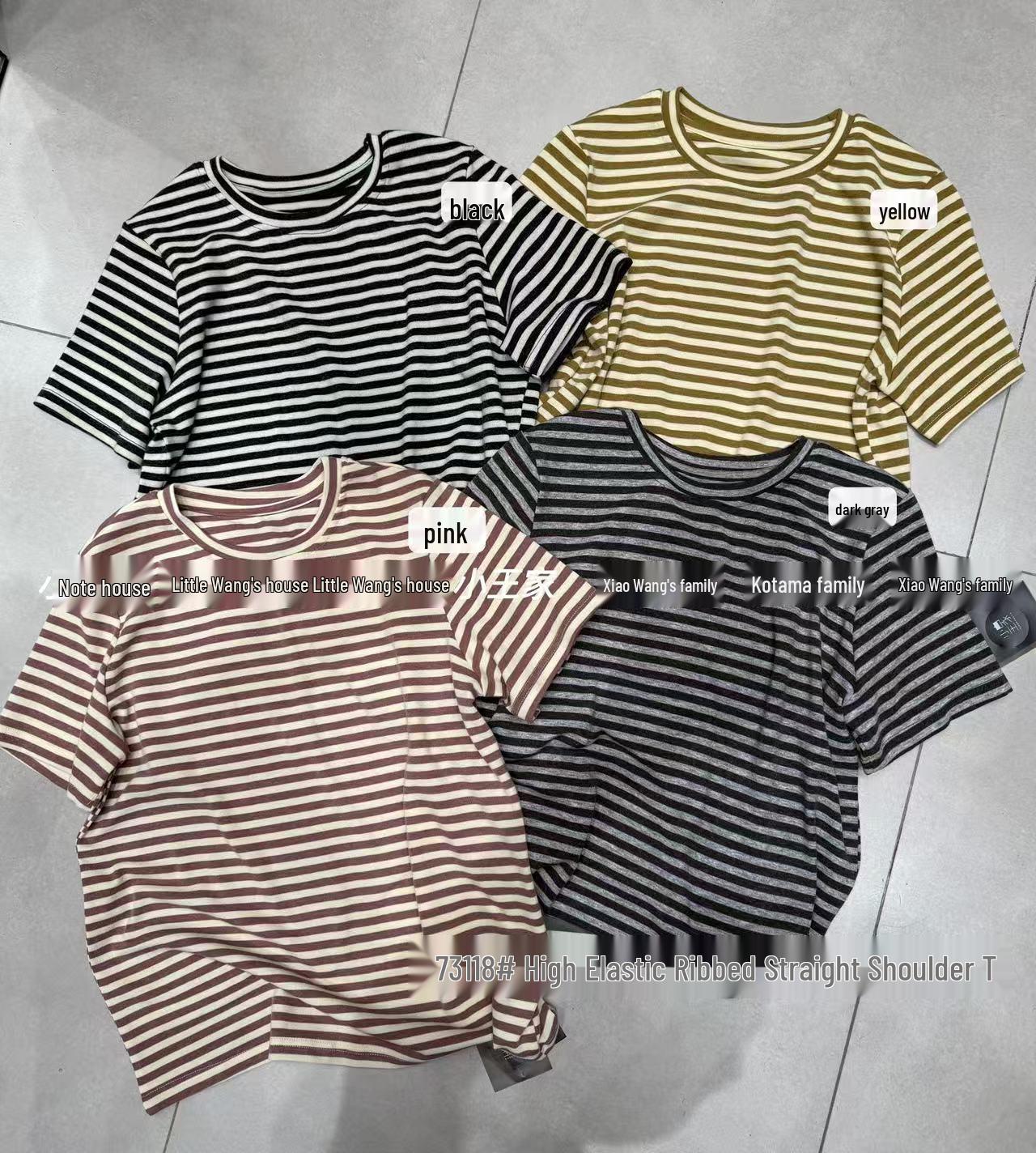 

Повседневная футболка большого размера с круглым вырезом и полосками от Xiao Wang - Весна/Лето, корейский стиль One Size розовый