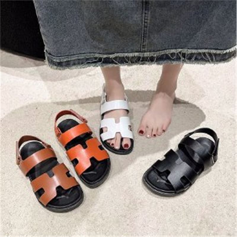 Cross-border foreign trade large size Velcro sandals women's 2024 summer new one-word buckle belt casual wear Roman sandals
