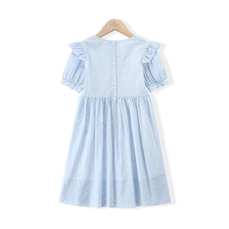 Montagut Girls' 2026 Summer Blue Flutter Sleeve A-line Midi Dress