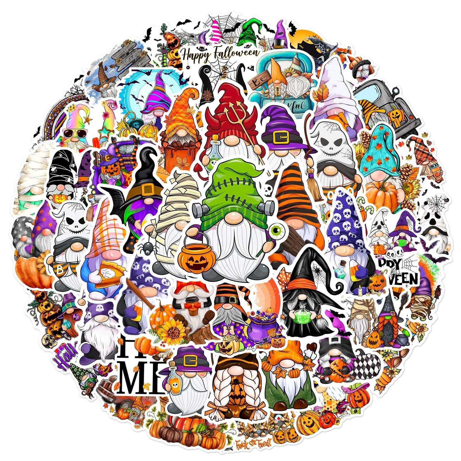 

10/50pcs Halloween Gnome Stickers Dwarf Sticker For Luggage Skateboard Phone Laptop Moto Bicycle Guitar Waterproof PVC Stickers 10PCS