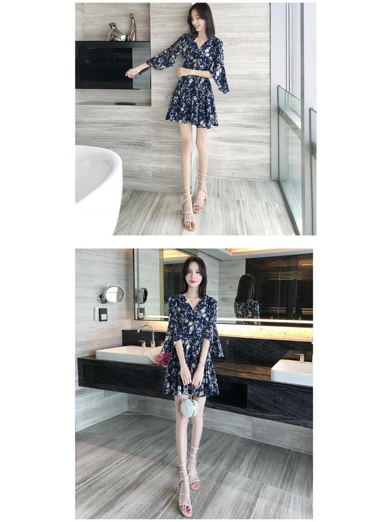 2024 Summer Floral French High-Waisted Petite Midi Dress