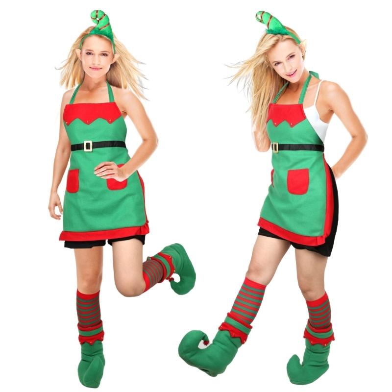 Holiday Apron Dress Costume Set With Accessories Cosplay Elf Dressingup Props For Christmas Celebration Gathering Wear