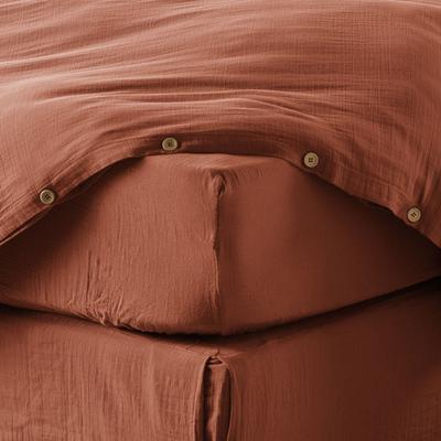 Fitted Sheet 90x190 Cm In Terracotta Cotton Gauze