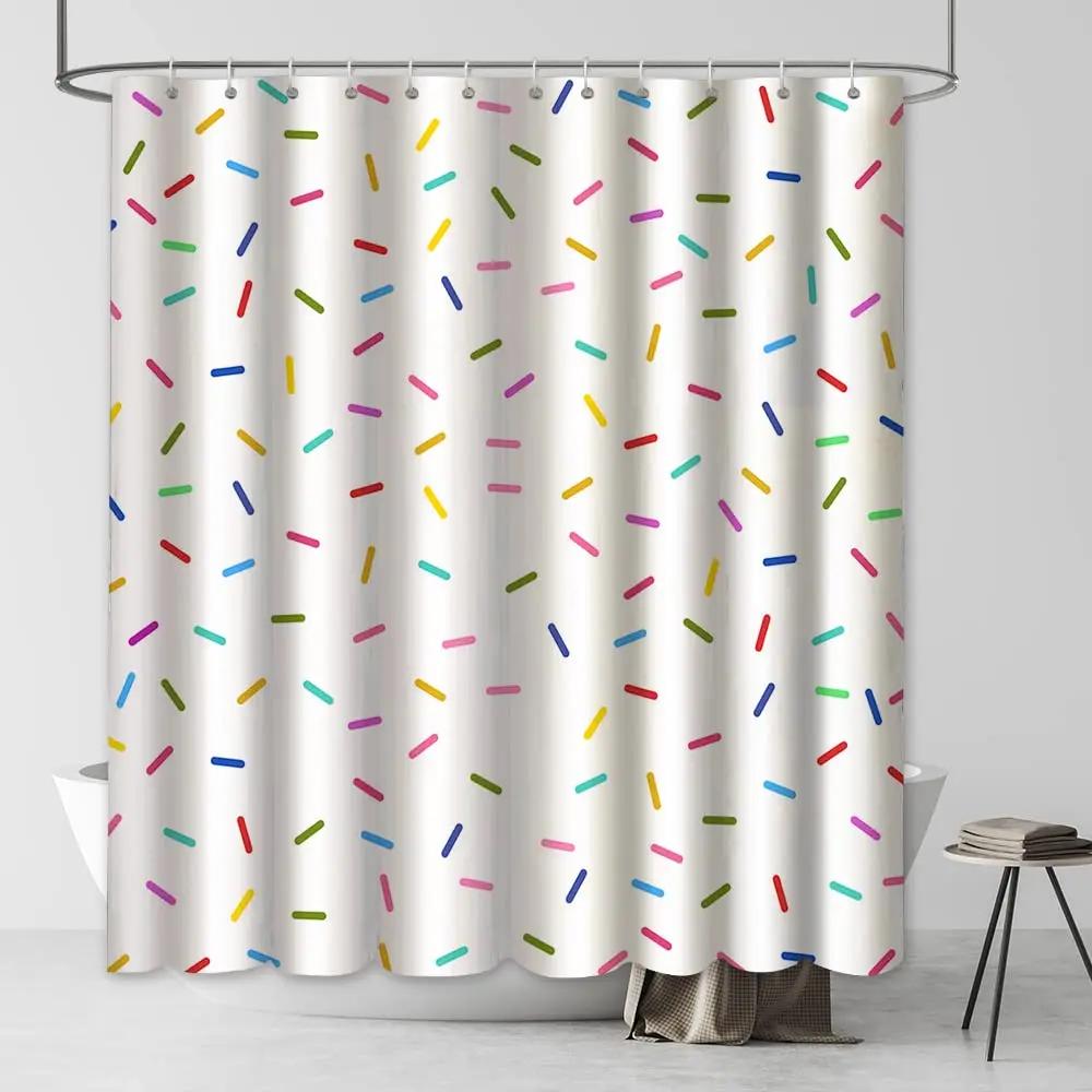Ice Cream Shower Curtain Summer Flower Rainbow Popsicle Colorful Dots Design Fabric Waterproof Bath Curtain Bathroom Curtain Set