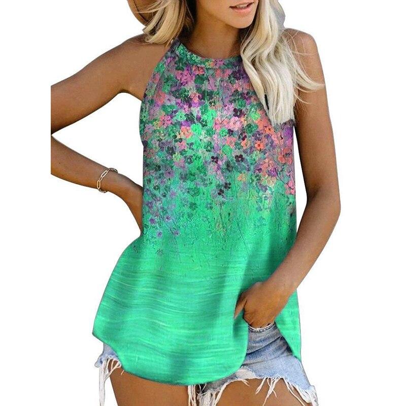 Summer New Fashion Casual Loose Round Neck Printed Sleeveless T-Shirt Plus Size Pullover Women's Vest Tank Tops