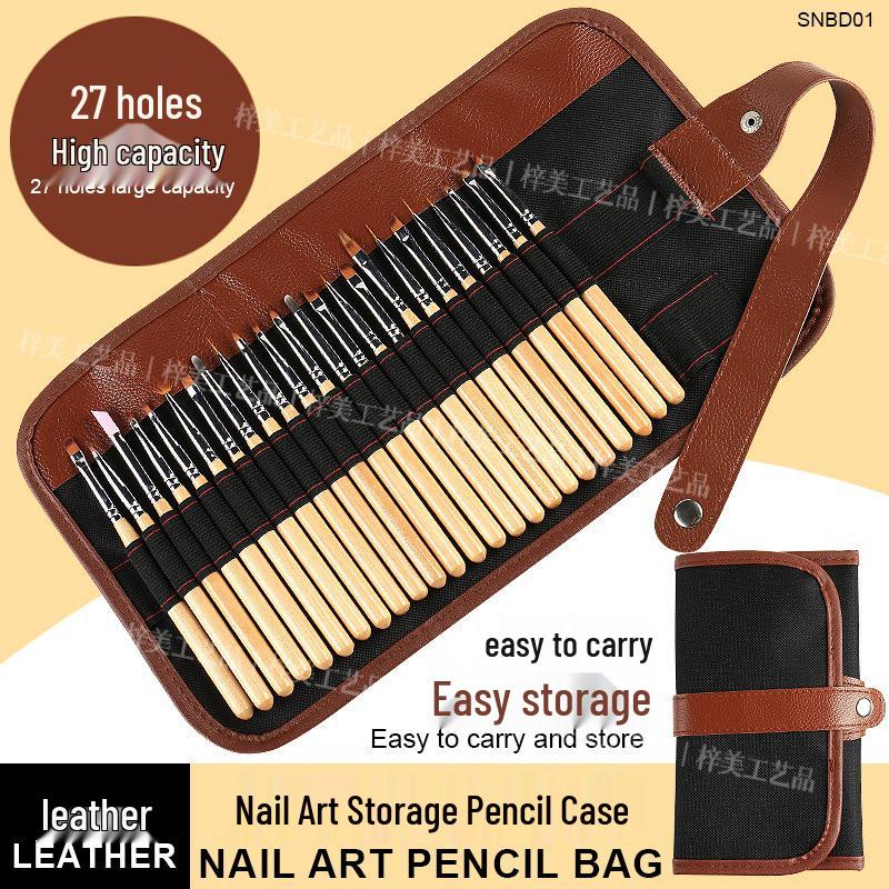 

Сумка для хранения гелевых ручек для нейл-арта: Складной кожаный холст, 27 слотов, большая вместимость