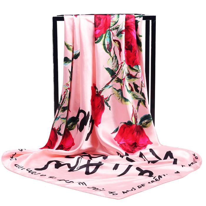 Luxury Women Silk Scarf Square Bandana Design Brand Headband Female Satin Hijab Large Shawl Wrap Lady Kerchief Chain Print New