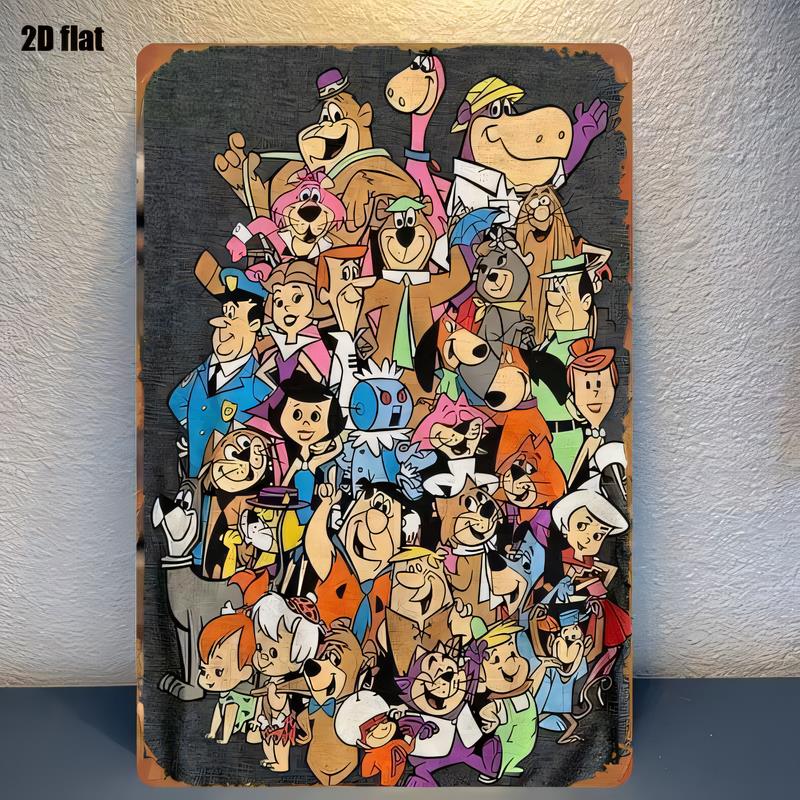 Tin Sign Cartoon Characters Collage Retro Wall Plaque x  Funny Anime Dog Cat Bear Mouse Poster Metal Sign for Bedroom Livin