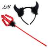 Red Black Devil Outfit Accessories Horns Headband Pitchfork Lace Eye Masque Set Halloween Dark Style Costume for Party Demon Adults Masquerade