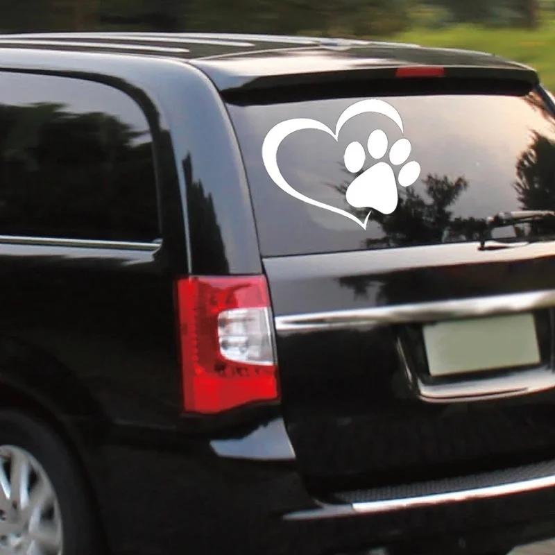 2 ks potisk tlapky mazlíčka s vinylovou samolepkou na auto s psí kočkou se srdcem na nárazník