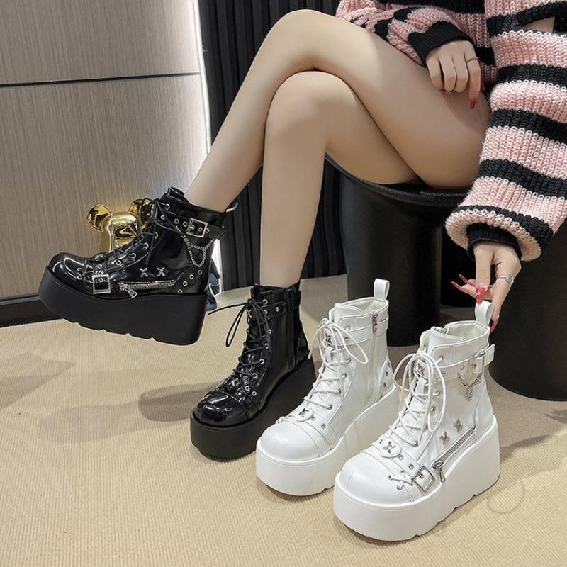 Fashion New Gothic Punk Style Platform Cosplay Women Mid-calf Boots 2025 Autumn Winter Wedges Comfy Women Short Motorcycle Boots Shoes