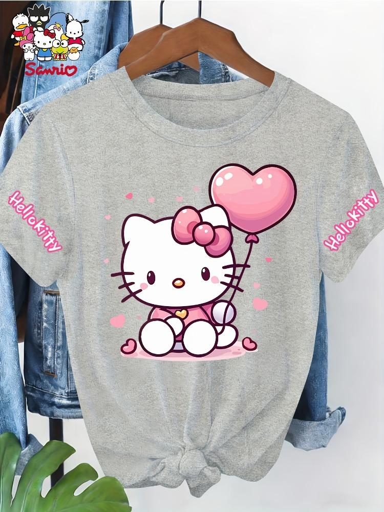 

Sanrio Womens Fashionable and Cute Short Sleeved New Springsummer Casual Round Neck Short Sleeved Printed Cotton Top Plus Size S