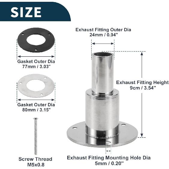 Thru Hull Exhaust Skin Fitting Straight Outlet Exhaust Tube Pipe Socket Hardware Kit Exhaust Fitting Gasket Screw 1 Set 0.94" OD Stainless Steel