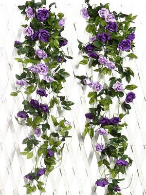 2 Pcs 240cm Vine Green Leaves Garland Artificial Rose Flowers Fake Plant Vine for Wedding Arch DIY Garden Wall Home Party Decoration