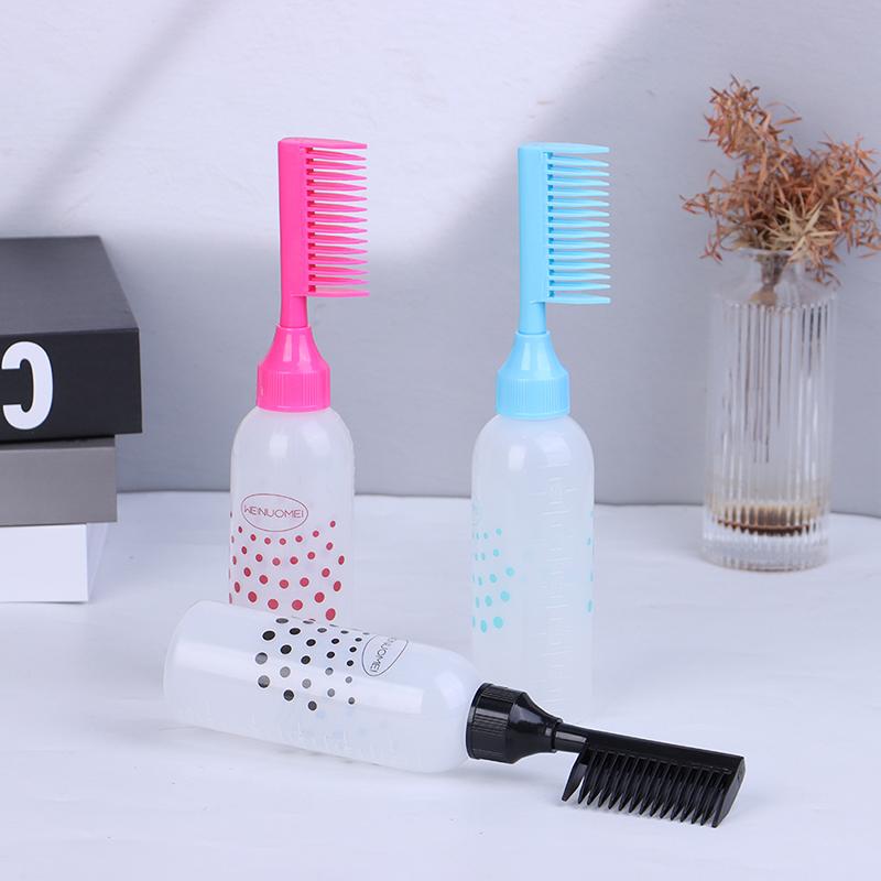 150 ml Mehrfarbige Plastik-Nachfüllflasche für Haarfarbe mit Applikatorkamm zum Dosieren für den Salon, Haarfärbung, Friseur, Styling-Tool