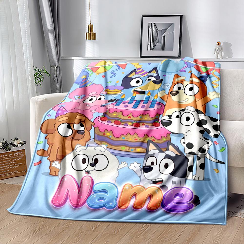 Bluey's Colorful Friends Customize Your Name Blanket Gift Customizable Blanket Ultra-Soft Great for Home Decor Seaside Nap Bedding for All Occasions