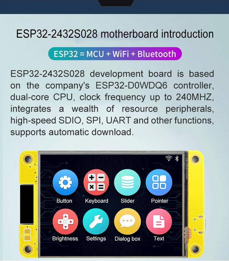 2,8" Touchscreen ESP32 Entwicklungsboard mit WiFi & Bluetooth, 240x320 LCD, LVGL-kompatibel