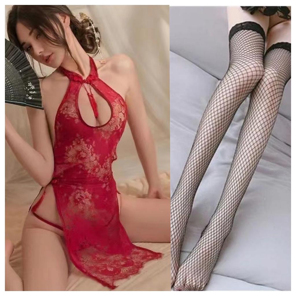 Sexy Lace Hollow Cheongsam Uniform Temptation Perspective Free Passion Suit A26