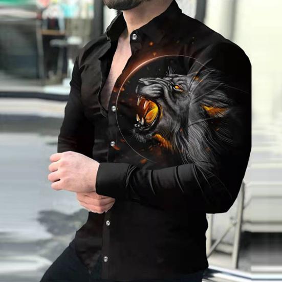 Cuello vuelto Manga Larga Camisa de Hombre Puños con Botón Estampado Cielo Estrellado Slim Camisa de Oficina Ropa Masculina