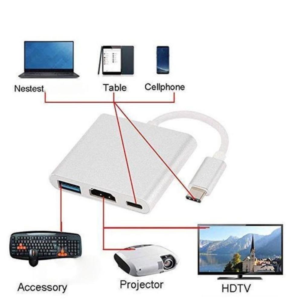 4K Type C Adapter Digital Multiport Hub Type C To Video Connector with USB 3 0 Port and Type C Charging