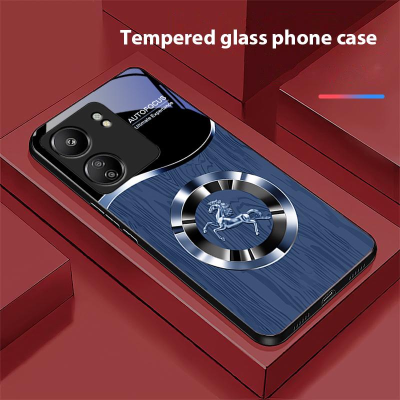 Holzmaserung Pferd Blau Für Xiaomi Redmi 13C Note13 12 Pro Plus 5G Note 9 13T Pro POCO X6 F5 F6 Schwarz Hartglas Handyhülle