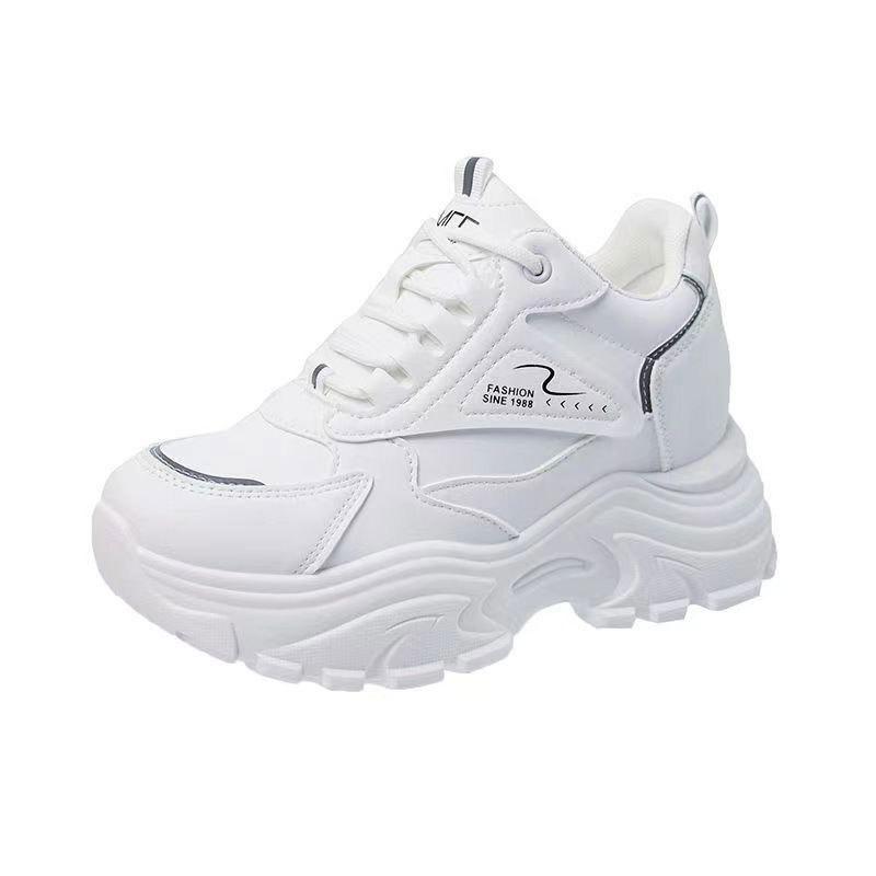 Versatile thick-soled muffin shoes mesh breathable dad shoes women's 2025 new spring small inner height increase white shoes