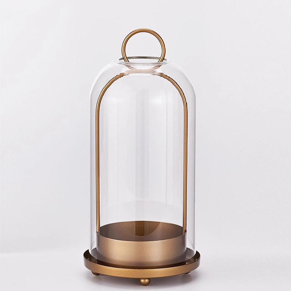 

Glass Dome Metal Candle Holder Set Modern Table Candlelight Ornaments Dining Table Centerpiece Gold L