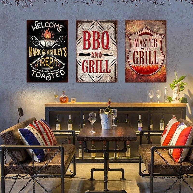 Hisun Tin Sign Retro DADS BBQ Metal Tin Signs Decorative Plaque Wall Decor for Barbecue Bar Pub Kitchen Party Zone Vintage Metal Plate