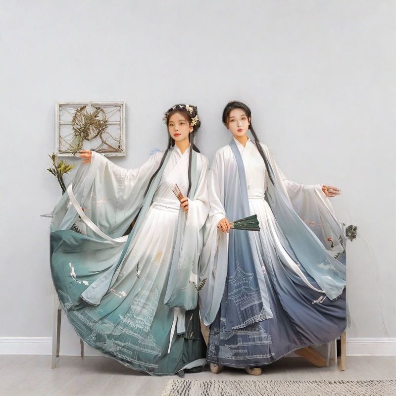 Elegantní dámské Hanfu s kříženým límcem v čínském stylu, taneční šaty pro dynastie Wei a Jin