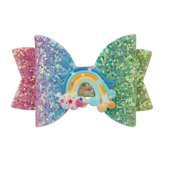 Girl Hairpin Three-Dimensional Bow Shape Rainbow Gradient Color Glitter Hair Clip Side Bangs Party Hair Accessory