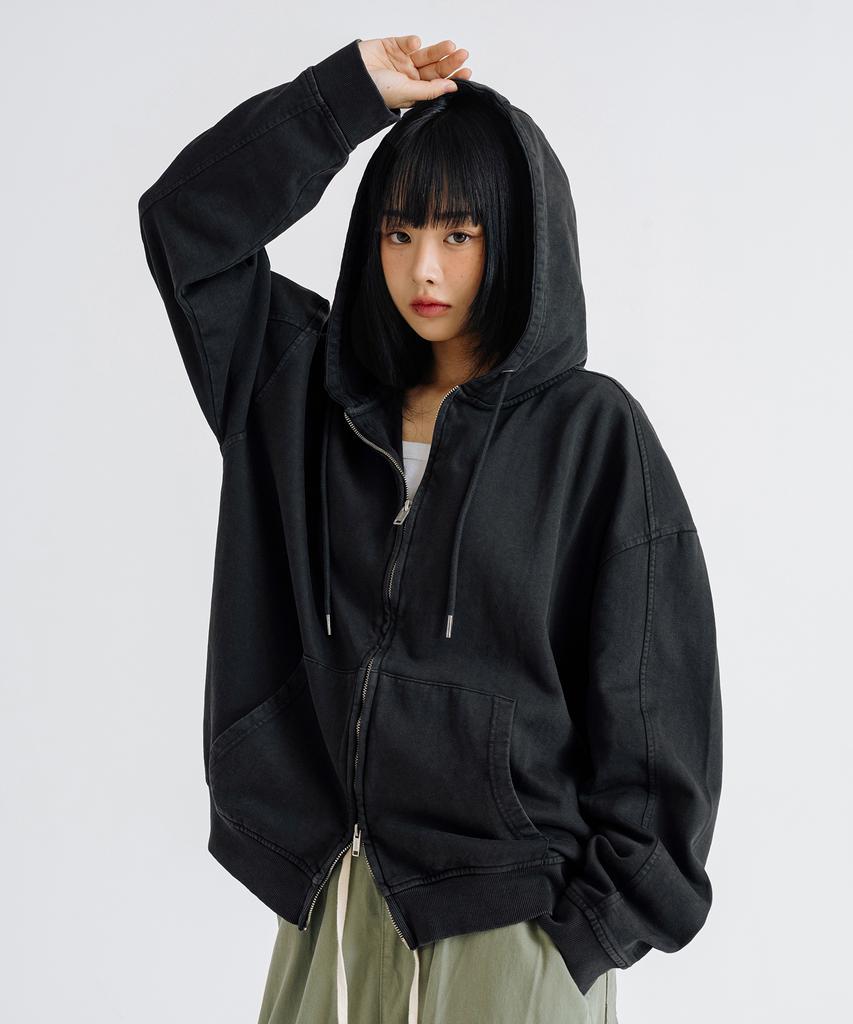 Lemain Second Vintage Pigment 2-Way Oversized Zip-Up Hoodie_2 Colors