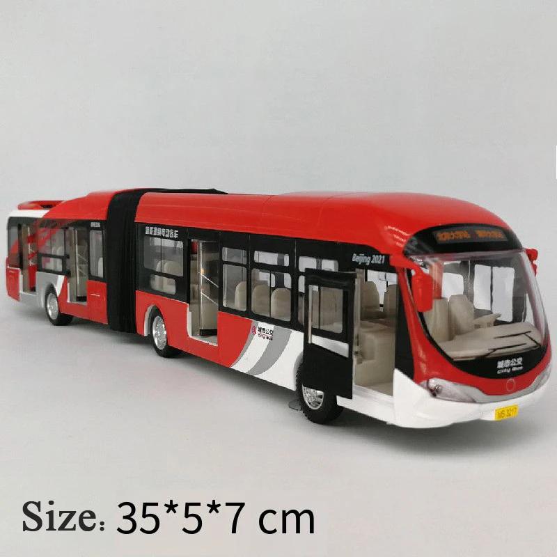 Articulated Double Section Bus Car Model Pull Back Sound and Light Collection Toys for Boys