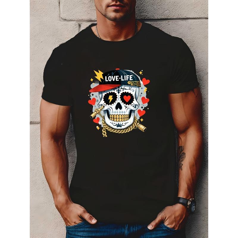 

European Size Love Life Skull Graphic Men S Fun T-Shirt - Perfect for Party, Family Outings,And Team Building Events! Quality Summer Festive Gift Idea 4XL чорний