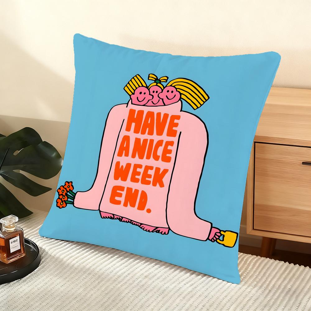 Flat Illustration Cushion Cover Silky Short Plush Home Sofa Cushion Cover - Invisible Zipper Home Decoration