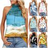 Women's Sexy Round Neck Pleated Vintage Flower Print Sleeveless Strappy Tank T-Shirt Tops
