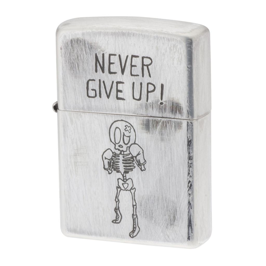 ZIPPO Lighter Silver Distressed Finish Funny Skull Etching 2UDS-GIVEUP